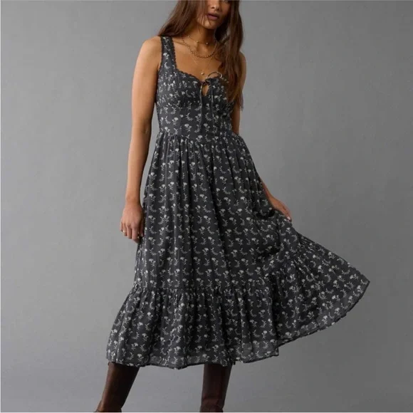 American Eagle Outfitters Corset Bodice Floral Midi Dress - Picture 4 of 5